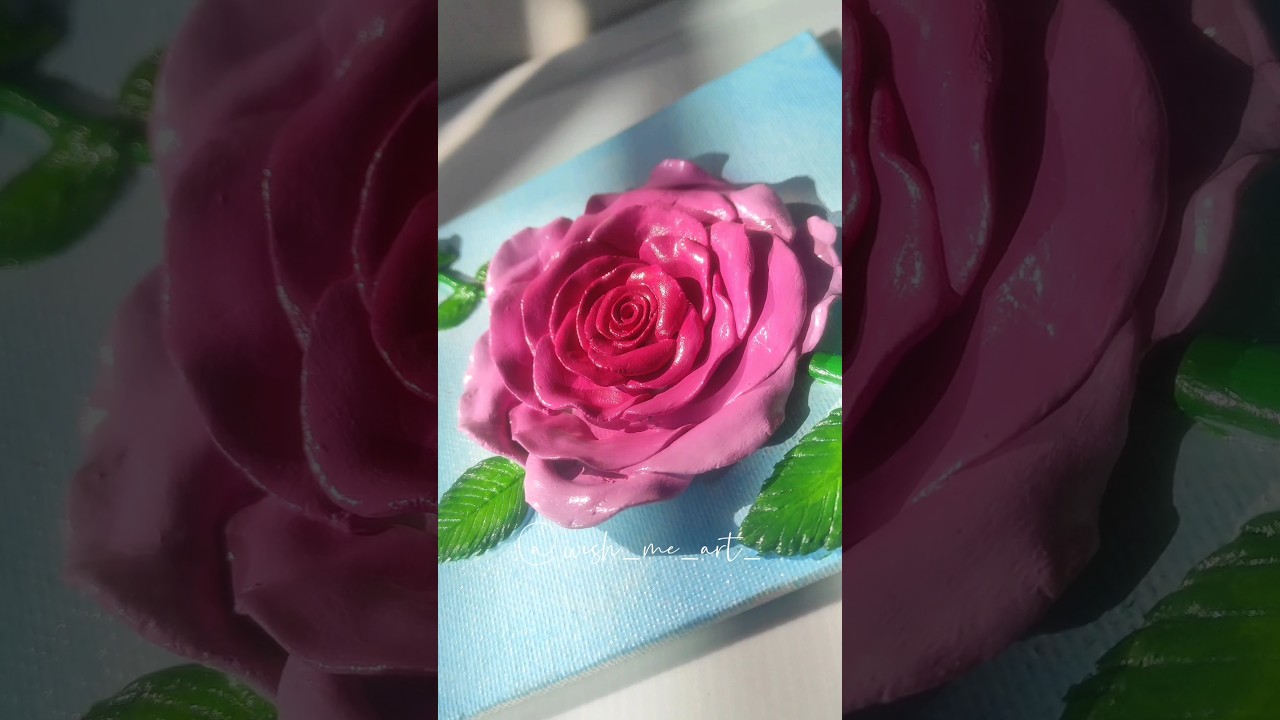 Diy clay rose on canvas part-2🌹☘️🌹#diy #clayart #claycreations #airdryclay #moulditclay #clayideas