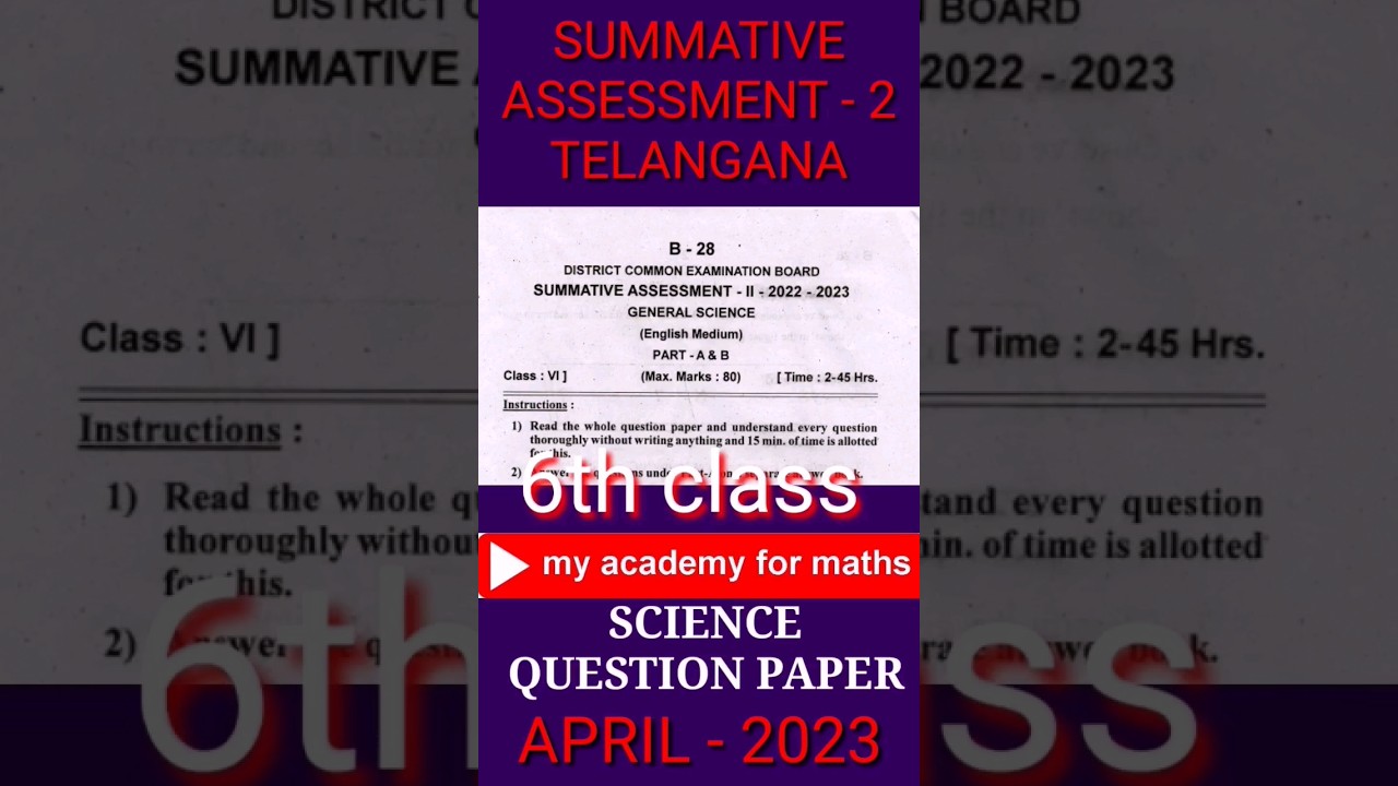 science sa 2 question paper 6th class april 2023 #questionpaper #myacademyformaths