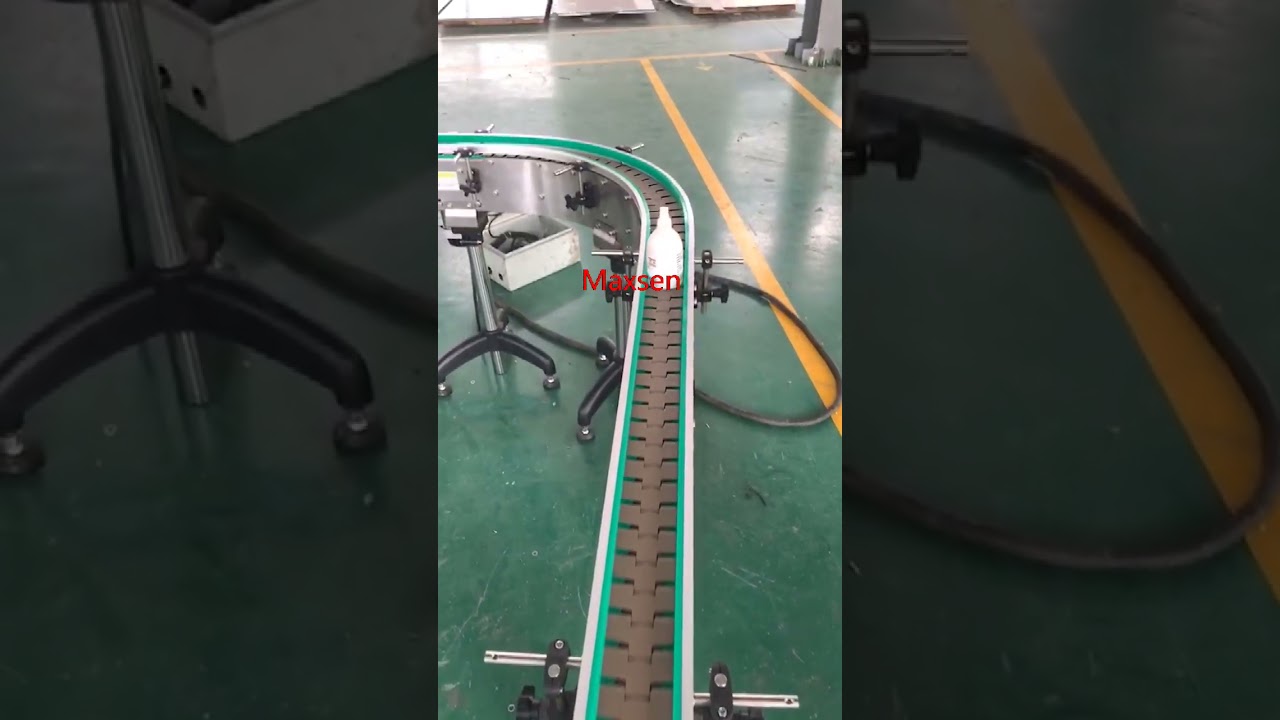 Maxsen 880TAB RT K325 side flexiing plastic chain conveyor with 200 redius testing