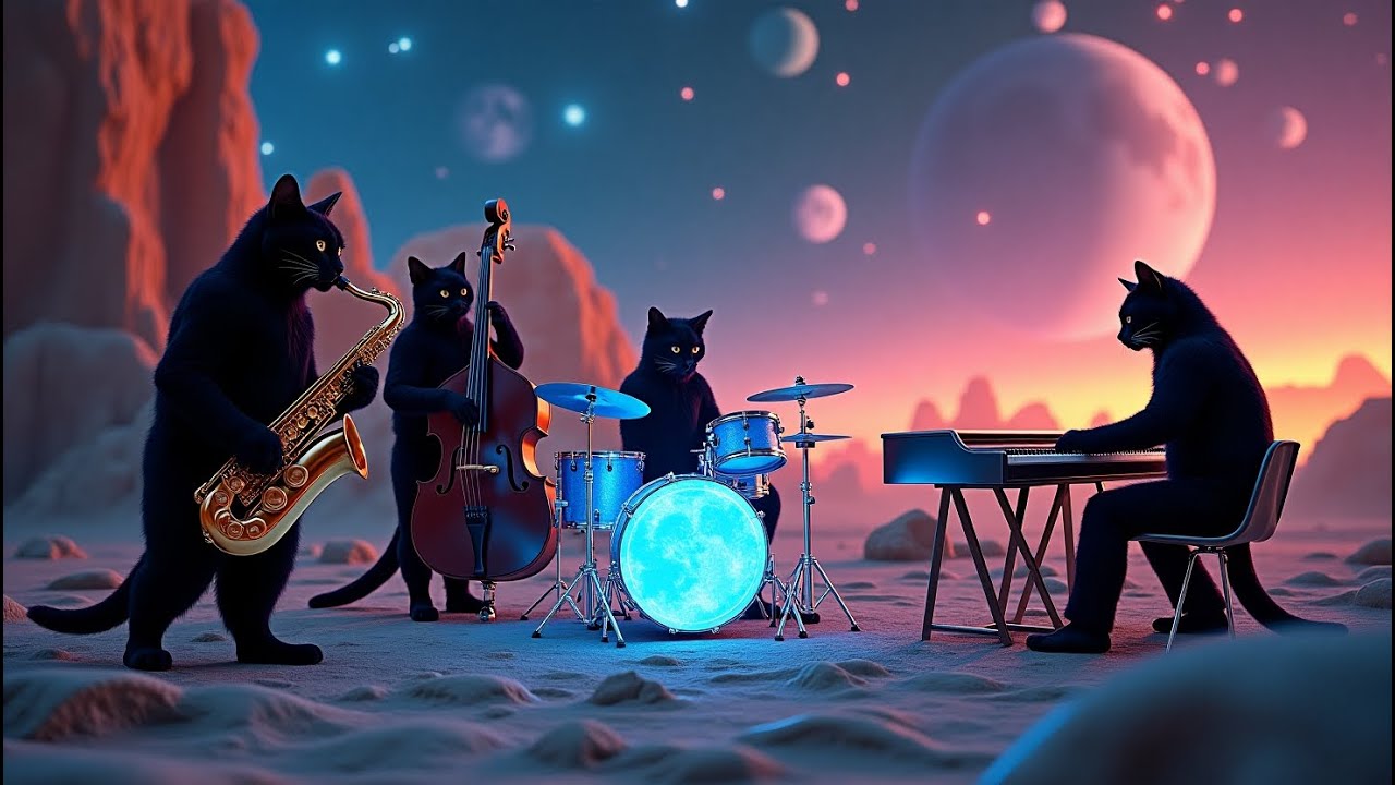 Chill Cosmic Space Jazz, Cat Jazz Band in Outer Space, Relaxing Music, Calming Ambient Sounds