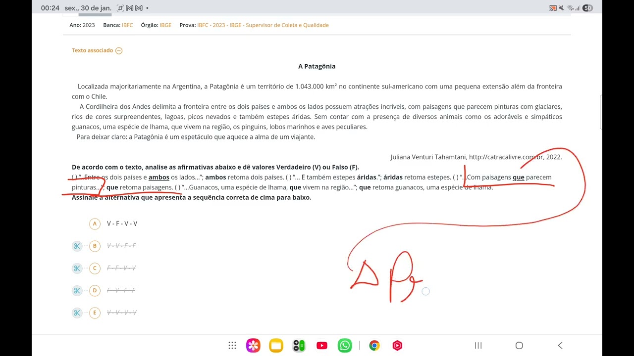 IBGE 2023 - De acordo com o texto, analise as afirmativas abaixo e d&ecirc; valores Verdadeiro (V) ou