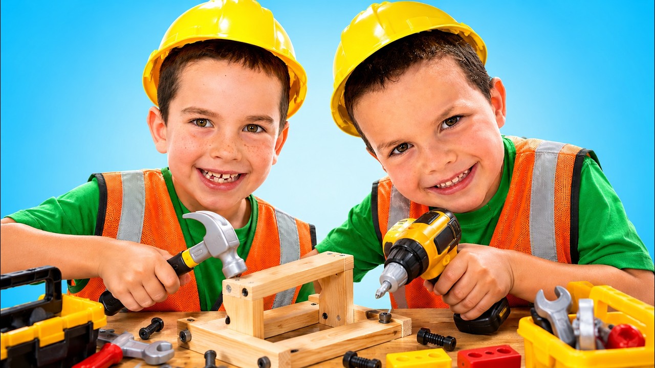 Kids playing with tools and building stuff with Harley and Bo! #tools #toys #building