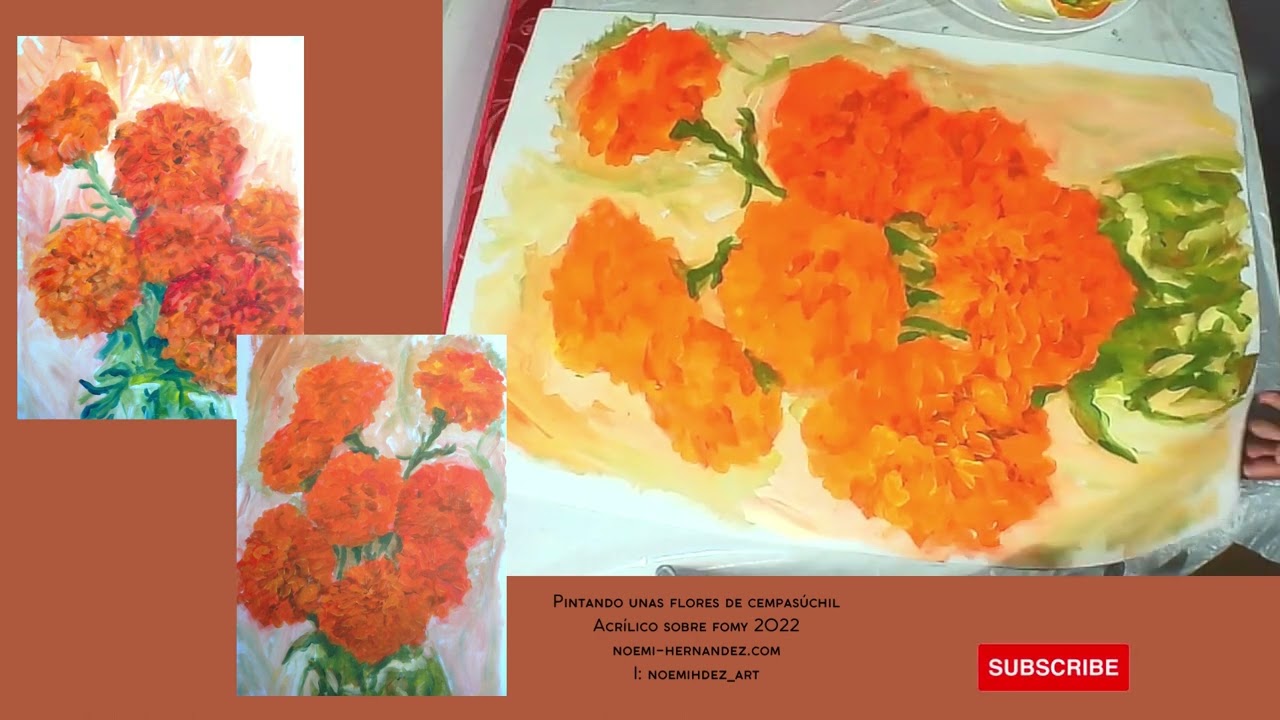 Pintando unas flores de cempasúchil con acrílico 2022 #tijuana #artistamexicana #pintando