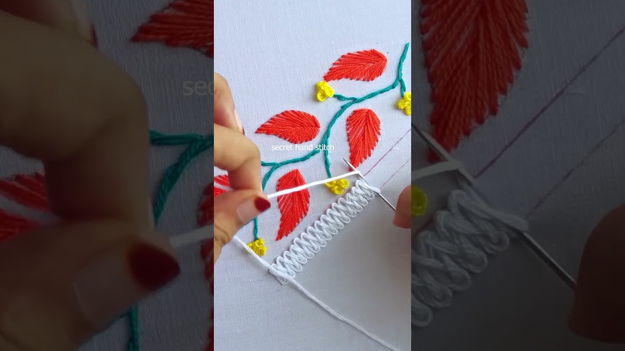 Supper beautiful leaf stitch with trendy border #youtube #embroiderypatterns #art #design #short