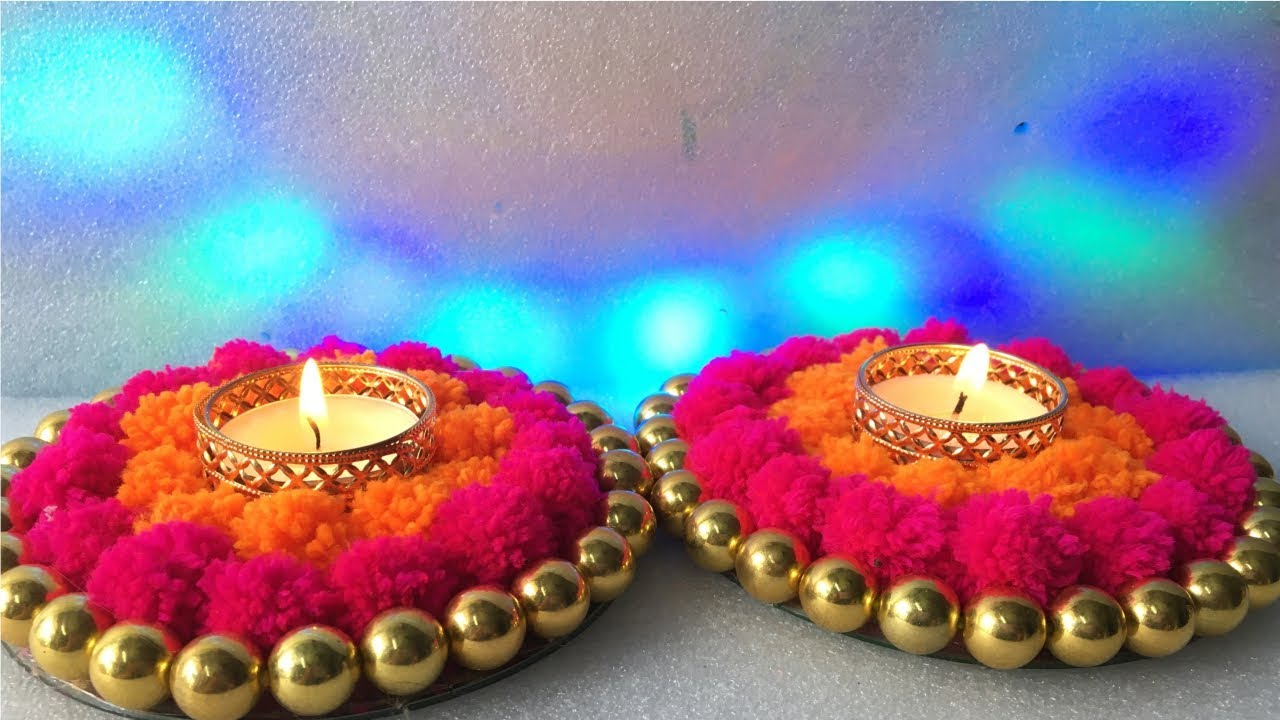 Diwali Series #12 | Candle Holder Making With Pom Poms | *VERY SIMPLE*