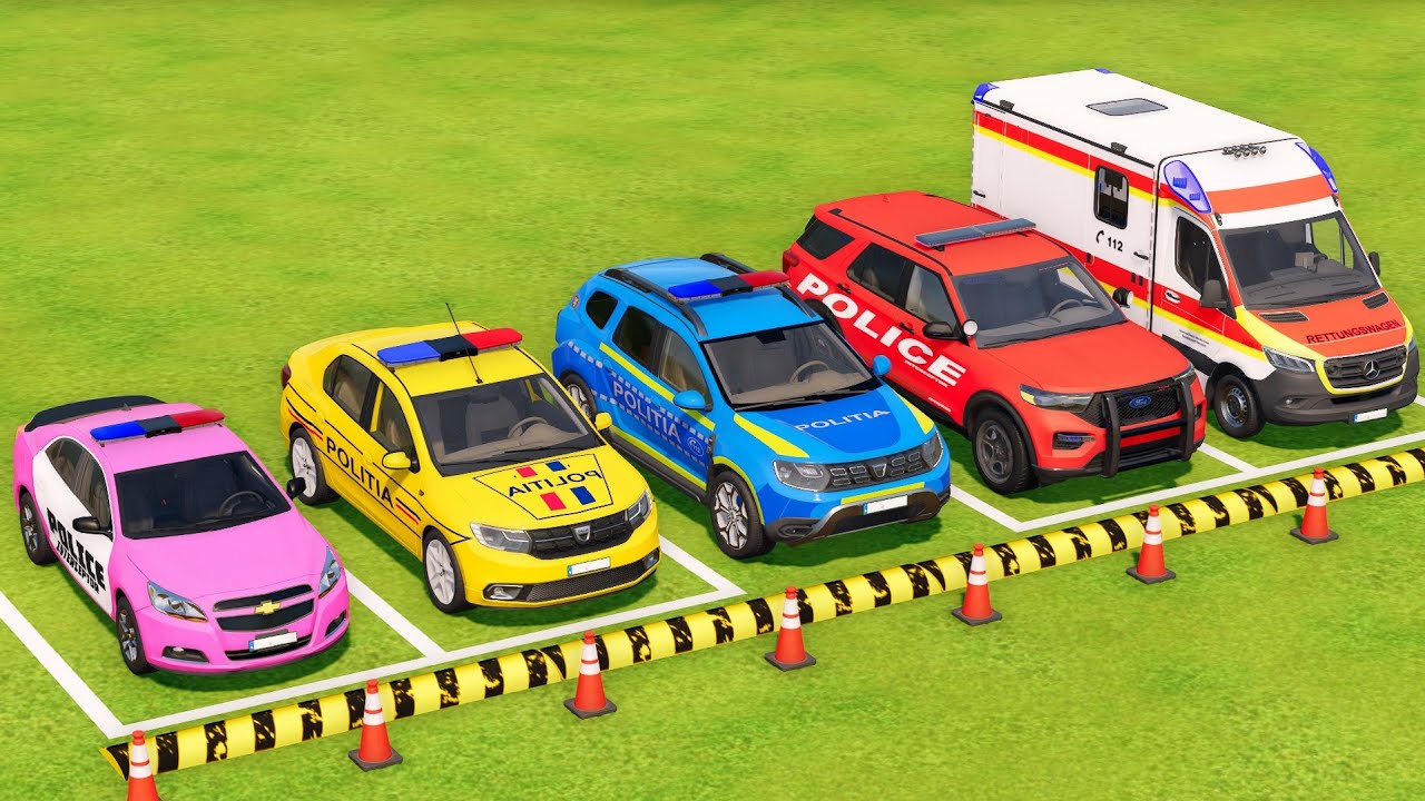 TRANSPORTING POLICE CARS, AMBULANCE, FIRE TRUCKS, COLORFUL CARS WITH BIG TRUCKS - FS22 #2