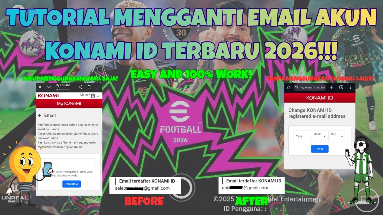CARA MENGGANTI EMAIL KONAMI ID DI EFOOTBALL MOBILE 2026 TERBARU | TANPA MENGGUNAKAN TANGGAL LAHIR