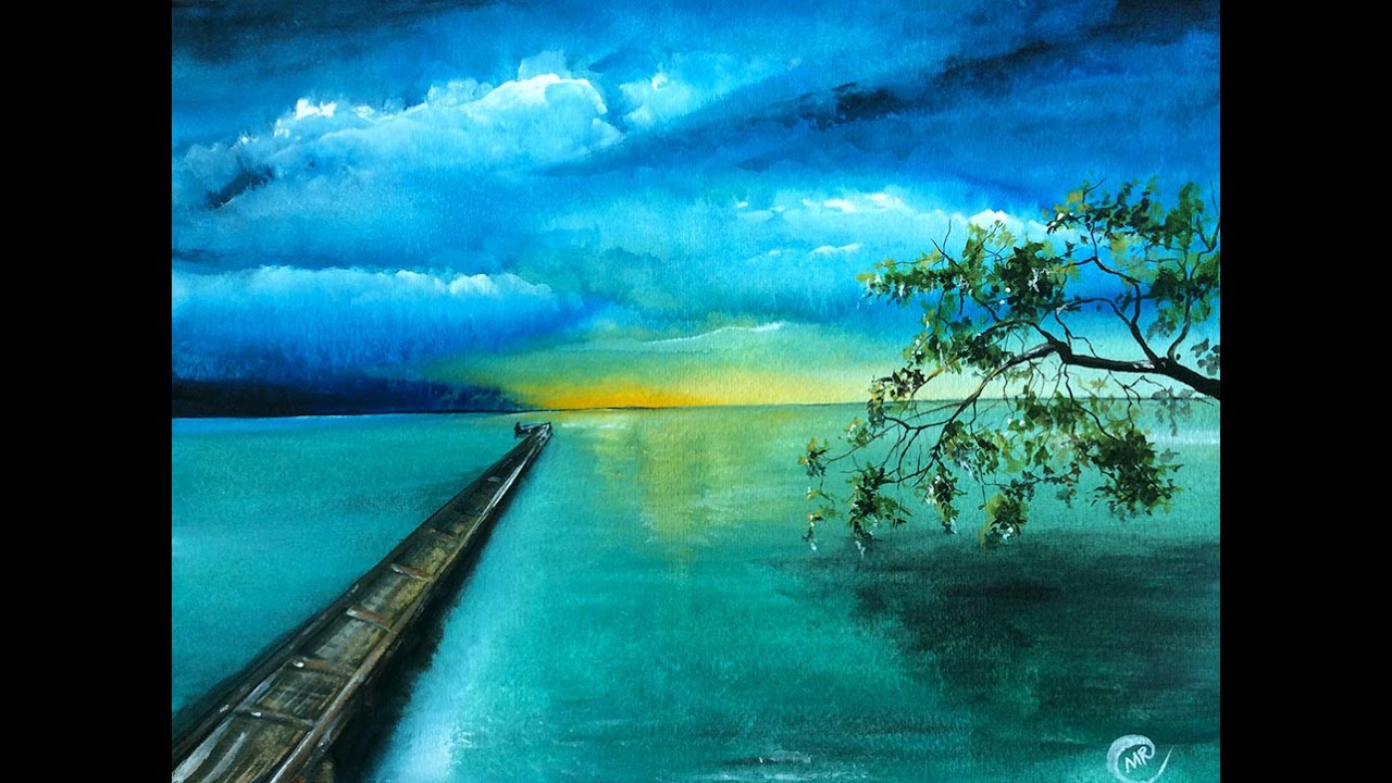 Watercolor Carribean Sea Painting Demonstration