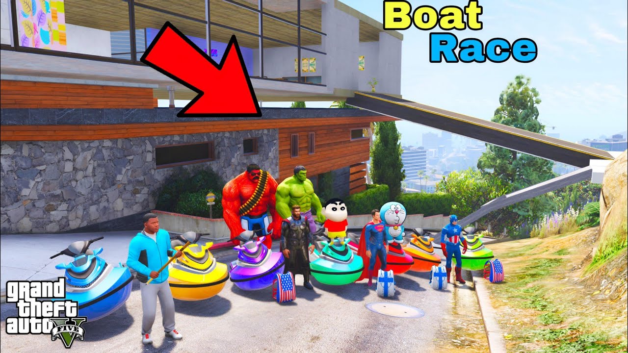 Franklin and Shinchan Take A Test in Tution Classes or all Students start A Boat Race IN GTA V