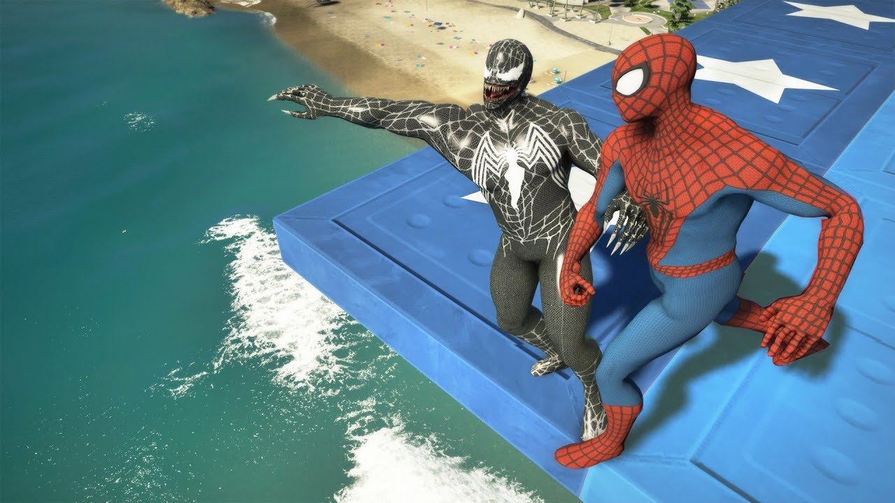 GTA 5 Water Ragdolls | SPIDERMAN vs VENOM Jumps/Fails #1 (Euphoria physics | Funny Moments)