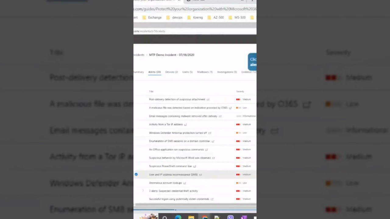 Microsoft Defender for endpoint alerts page