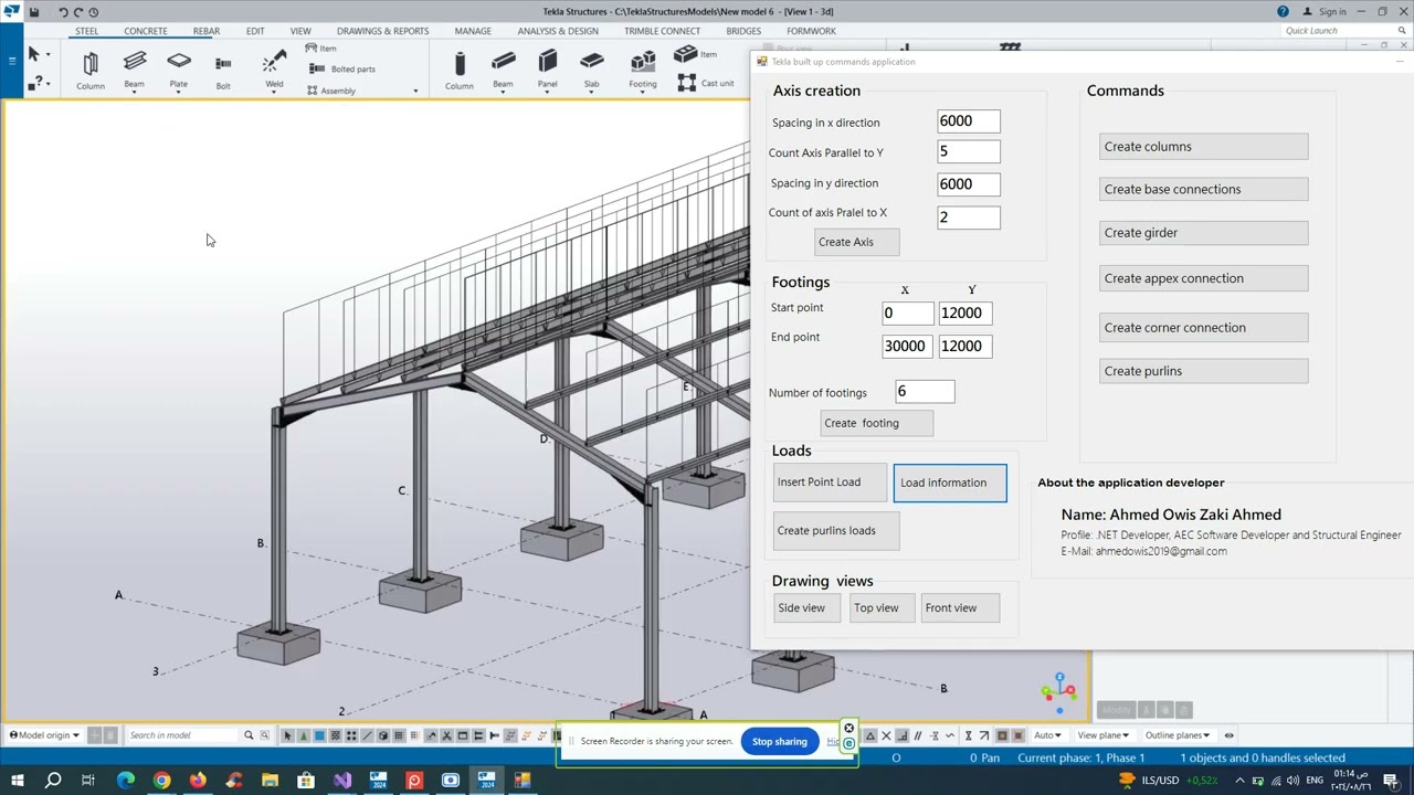Automated steel frame modelling