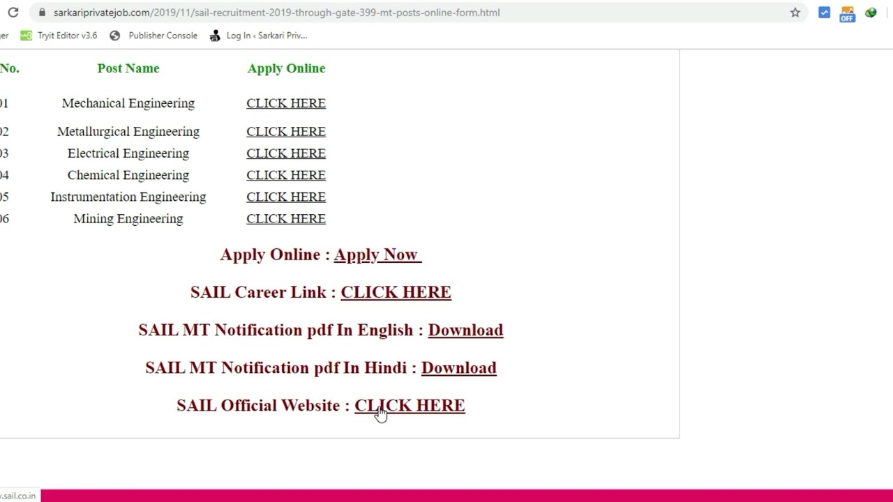 SAIL Recruitment 2019 Through GATE | How to Apply SAIL 399 MT Posts  Online Form 2019