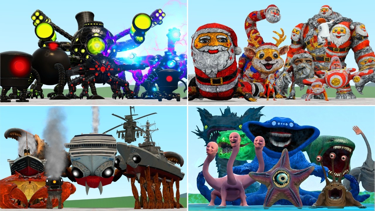 Fight Between All Family Goo Goo Gaga & Crabtanic Family & Omnidroid & Sea Monster in Garry's Mod