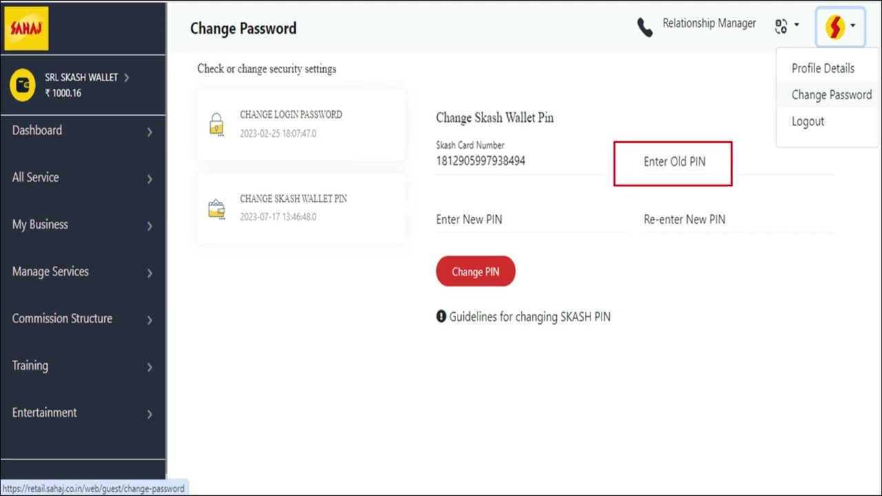 Skash Wallet Pin Change Video