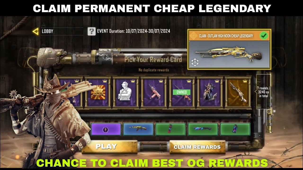 Claim Cheapest Permanent Legendary Outlaw High Noon Weapon + Seraph Tombstone Pick Your Reward Card