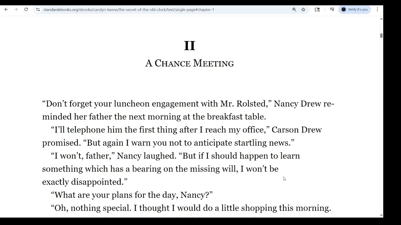 Read Aloud - Nancy Drew - The Secret of the Old Clock - ch II: A Chance Meeting