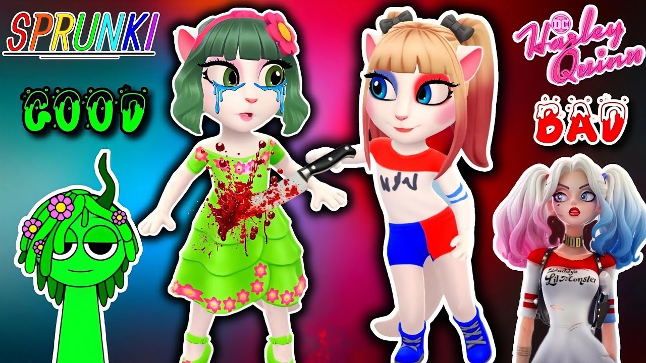 My Talking Angela'm 2 ❤️‍🔥 Good vS bad 🖤 Bad Harley Quinn killed Good Sprunki 😶 Cosplay makeover 