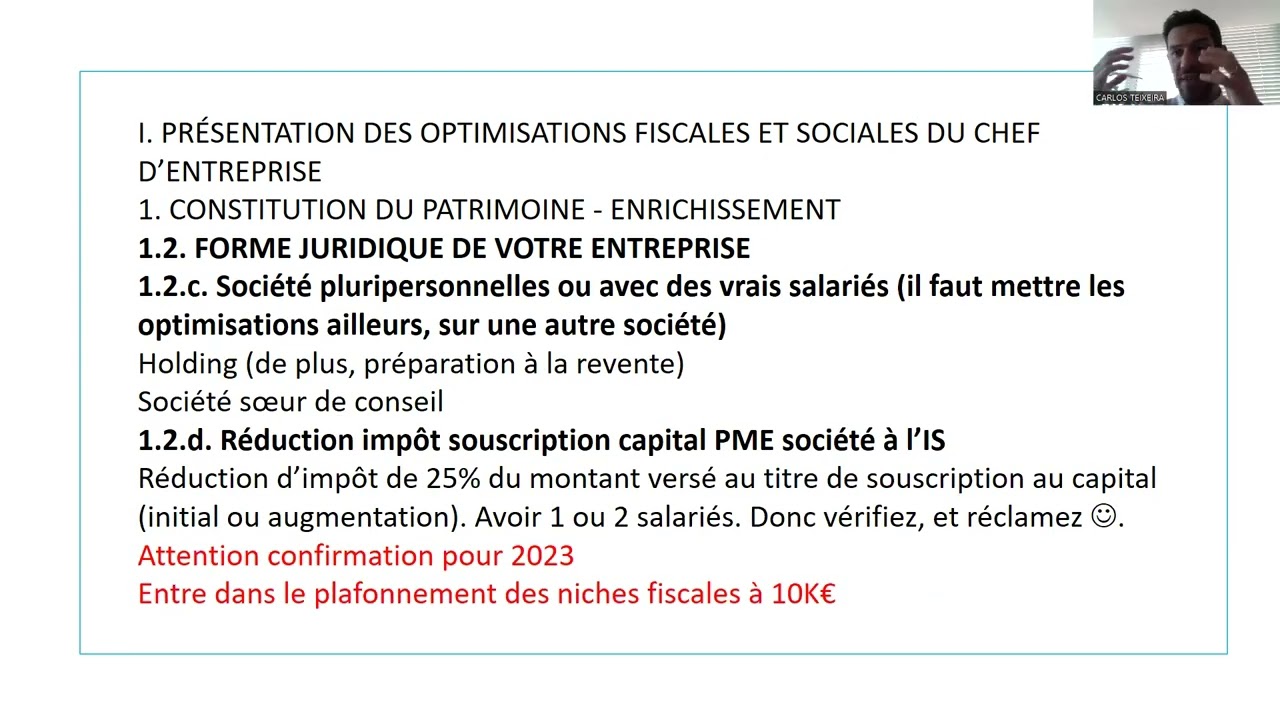OPTIMISATIONS FISCALES ET SOCIALES DU CHEF D ENTREPRISE - 09/02/2023