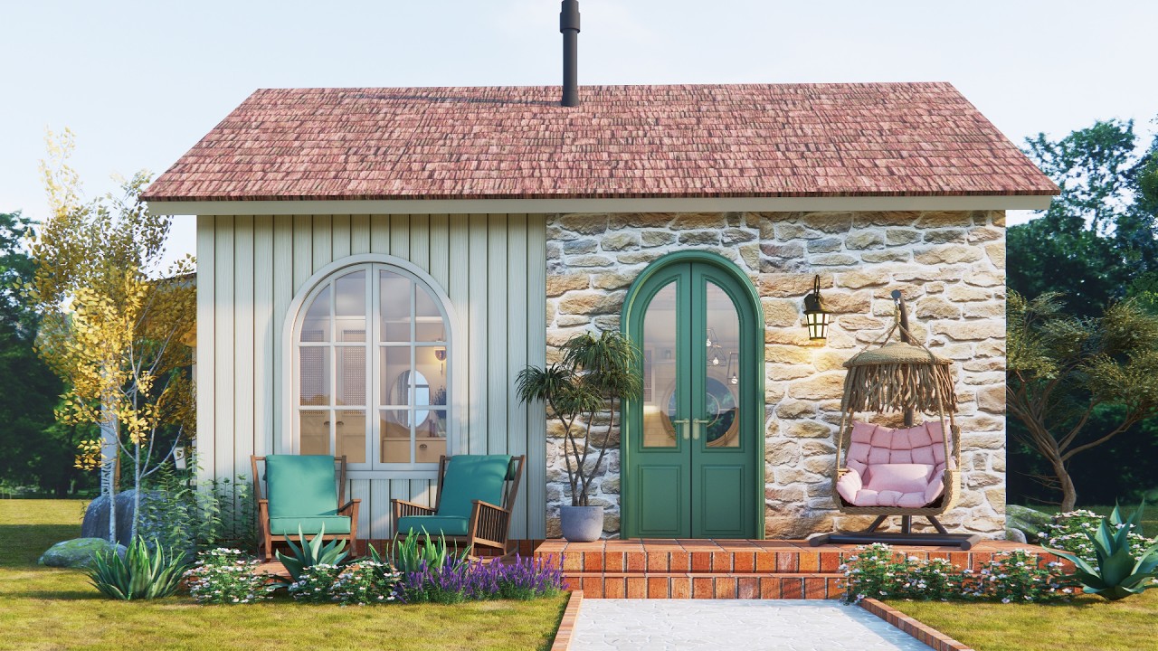 23x20 ft (7x6m) Small House Design - Beautiful Windows You'll Love