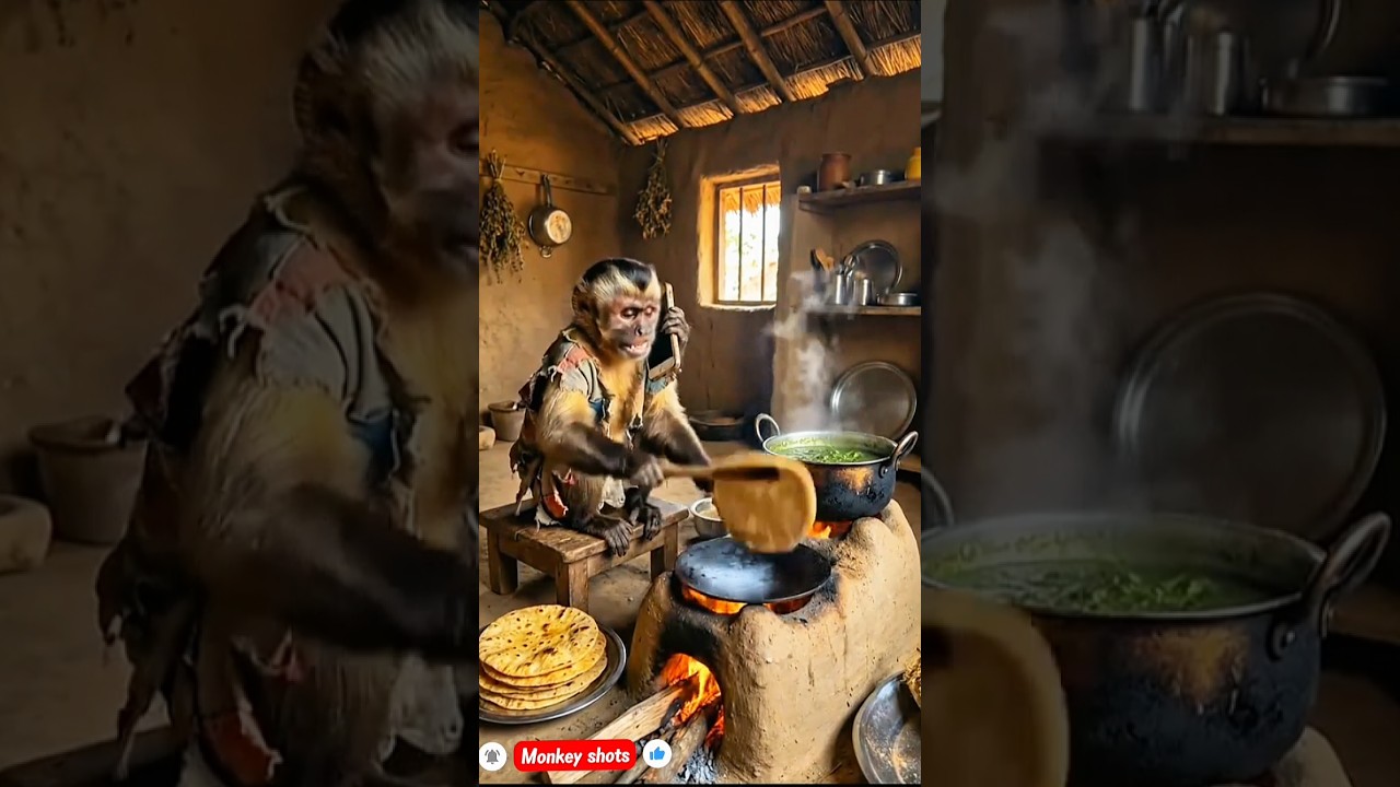 Monkey funny cooking 