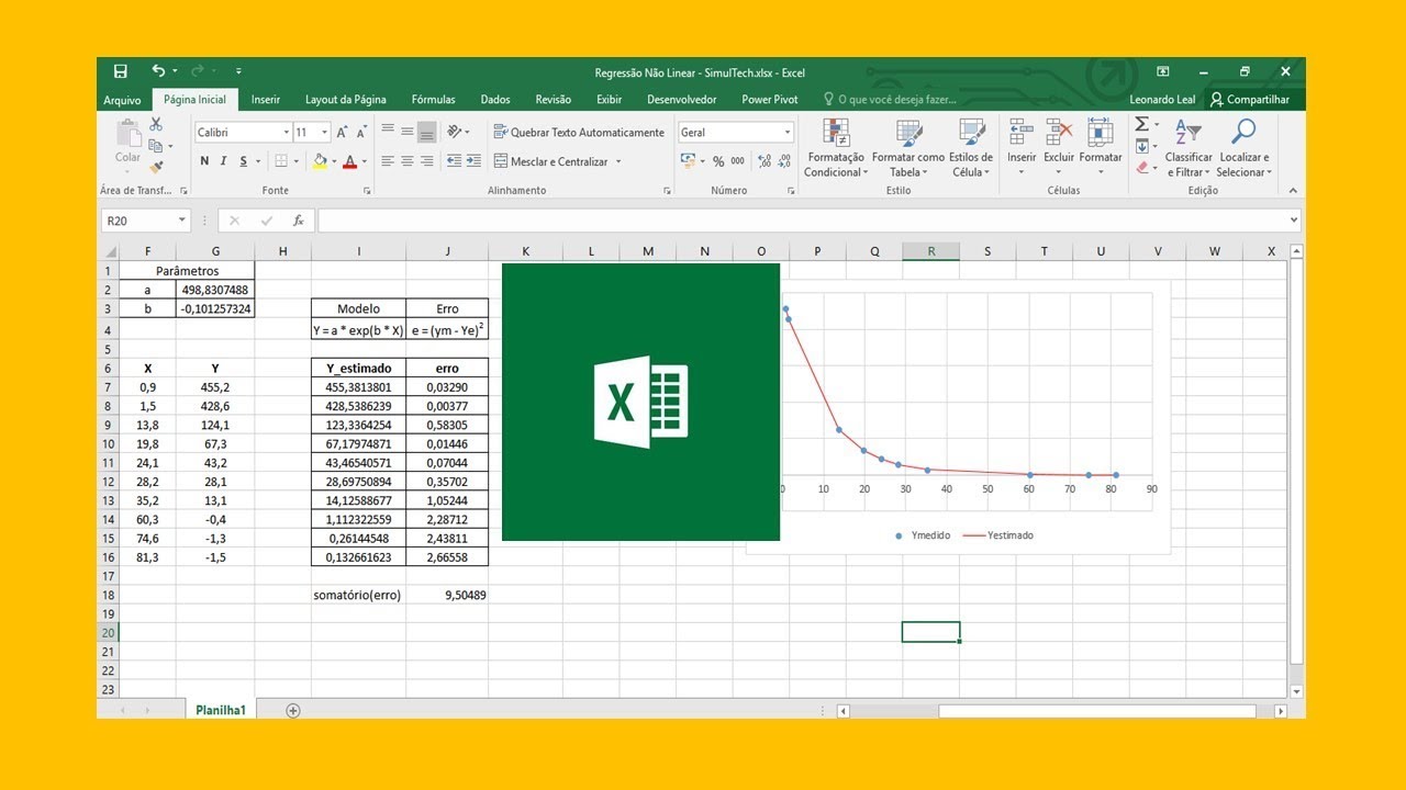 Regressão não linear com o Solver da Microsoft Excel - Modelo proposto pelo usuário