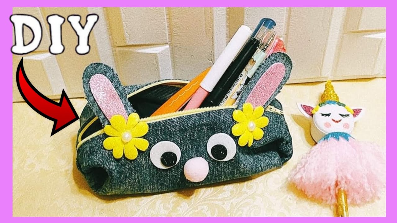 مقلمة مدرسية من الجينز القديم بدون خياطة👖♻️ إعادة تدوير الجينز القديم Diy pencil case from old jeans