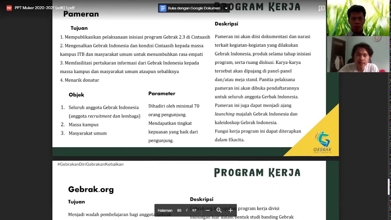MUSYAWARAH KERJA GEBRAK INDONESIA 2020 : Pemaparan Bidang Eksternal