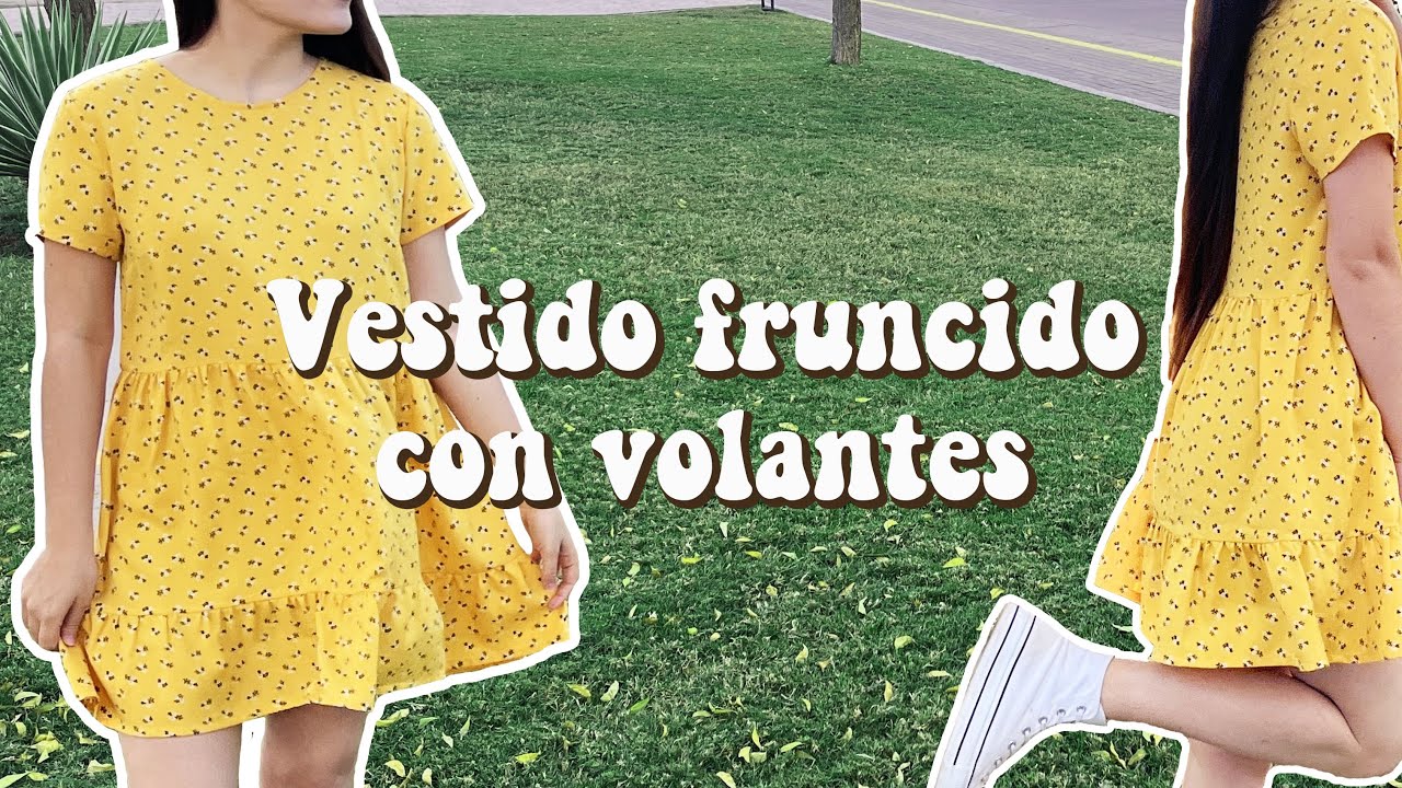 VESTIDO FRUNCIDO con VOLANTES  [PATRONES GRATIS] 💛 Muy FÁCIL