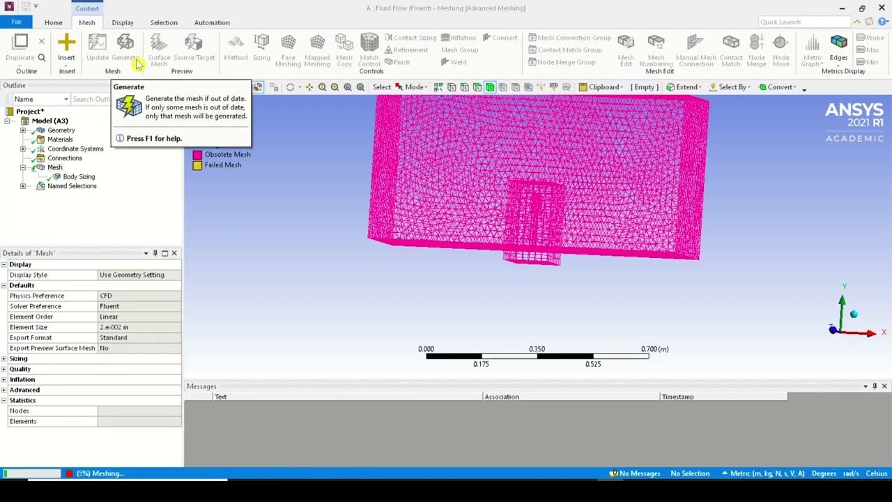 Уточнённая сетка с телом влияния в ANSYS Fluent | Окончательная генерация сетки для FSI