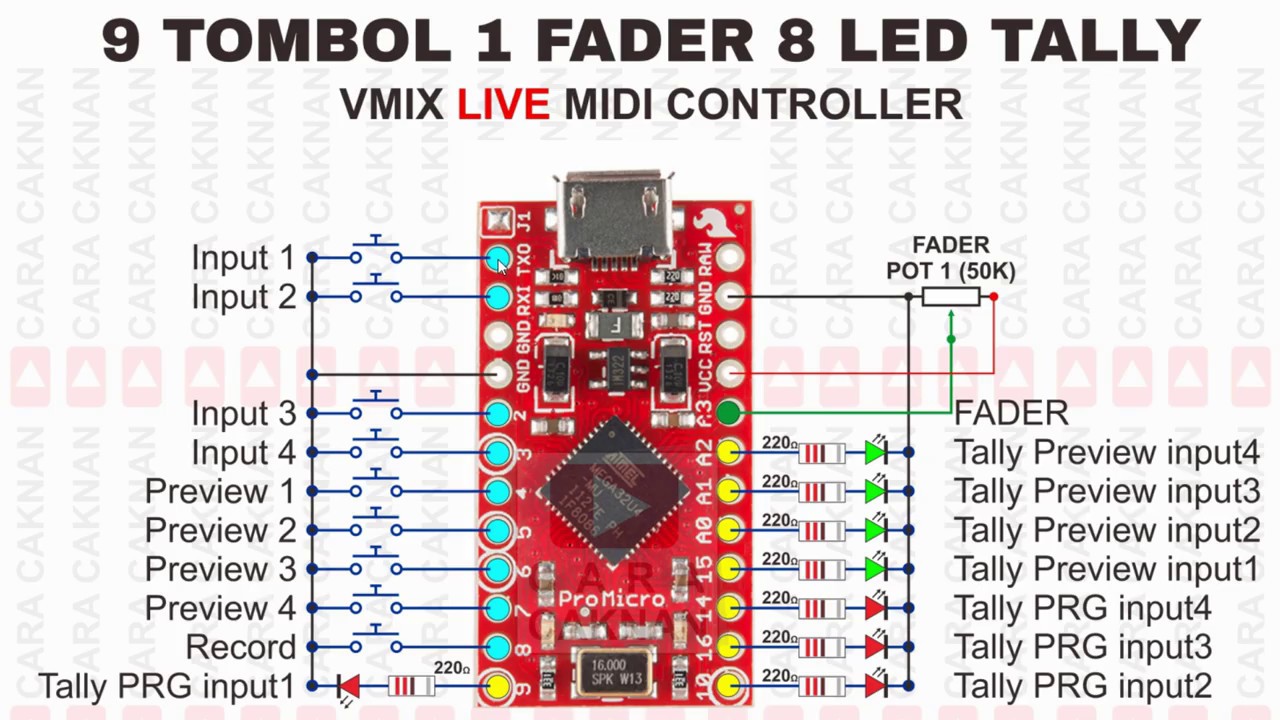 vmix midi + tally controller menggunakan Pro Micro