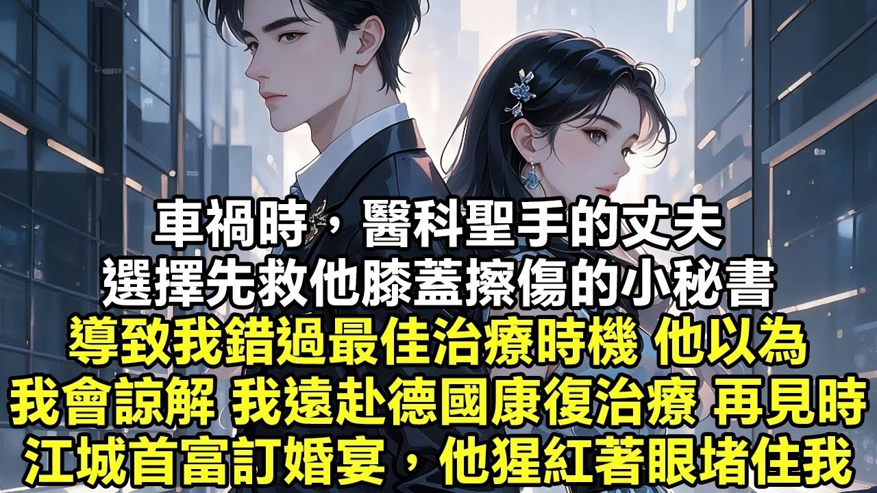 車禍時，醫科聖手的丈夫 選擇先救他膝蓋擦傷的小秘書 導致我錯過最佳治療時機 他以為我會諒解。我遠赴德國康復治療 再見時江城首富訂婚宴，他猩紅著眼堵住我【追妻火葬場】【言情】