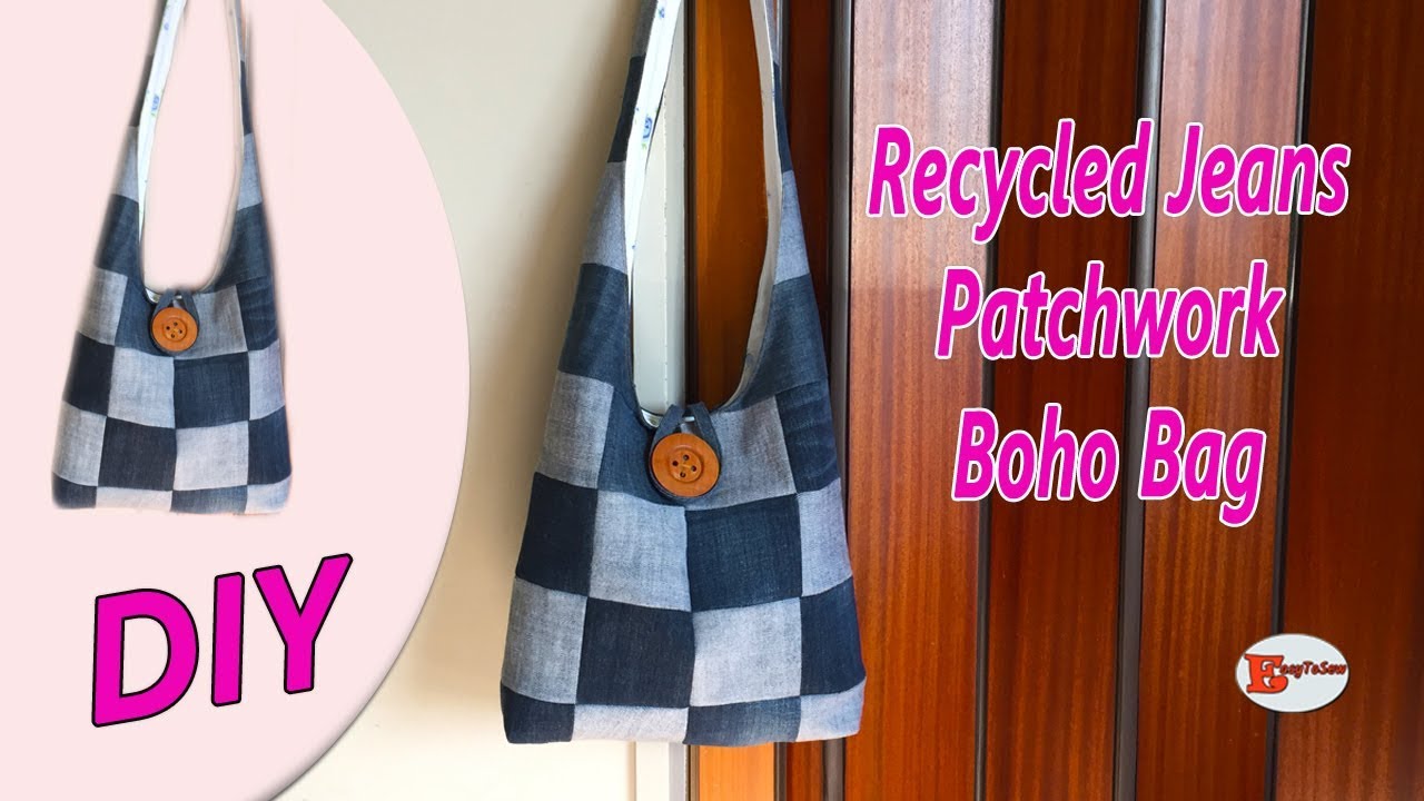 DIY RECYCLED JEANS PATCHWORK BOHO BAG | JEANS TOTE BAG | PATCHWORK BAG |  DIY BAG SEWING TUTORIAL