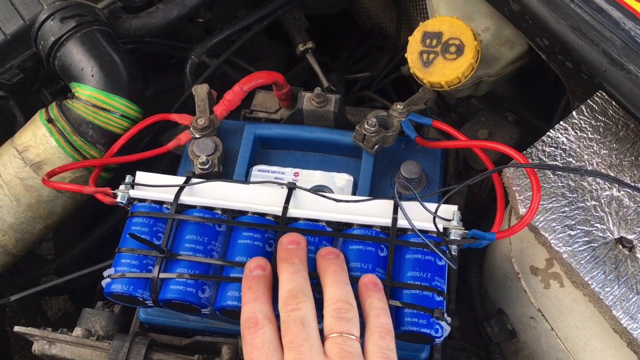 Завёлся на суперконденсаторе из 500F банок.