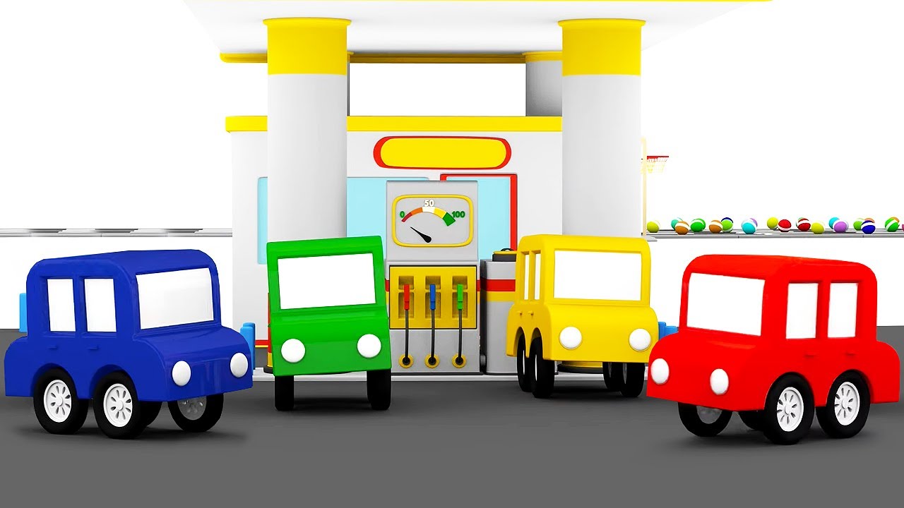 Montando os carros com os quatro carros coloridos! Desenho animado infantil. Desenhos animados
