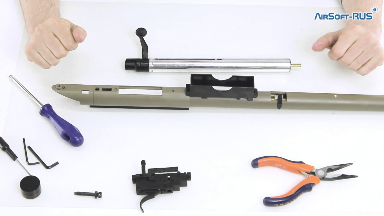 Установка поршня и направляющей пружины AEG в CYMA M24