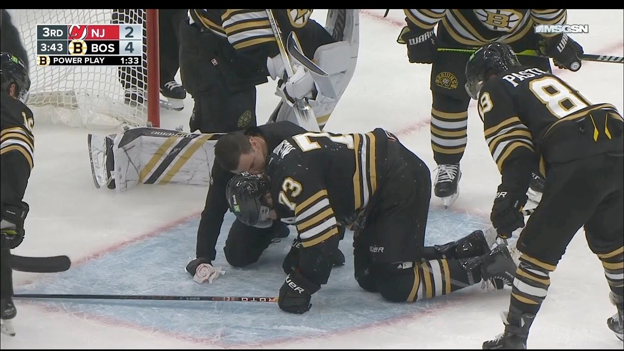 Charlie McAvoy was injured after colliding with Linus Ullmark
