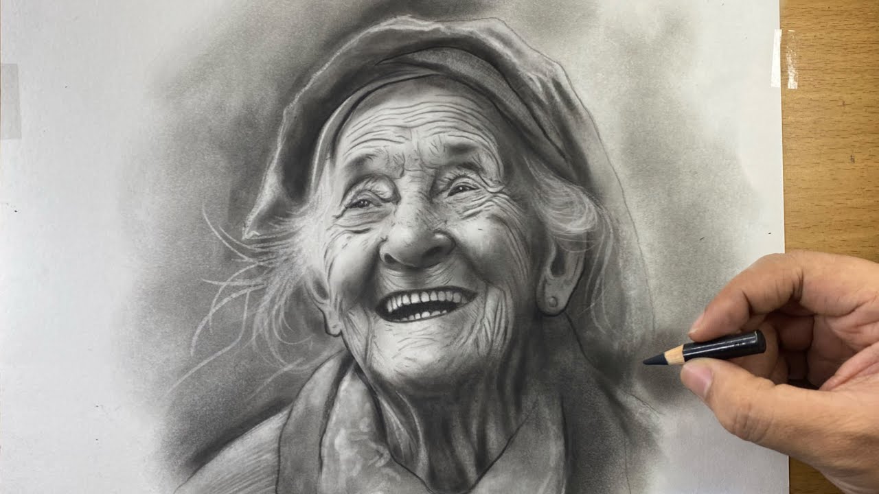Draw a portrait of Grandmother with a Pencil