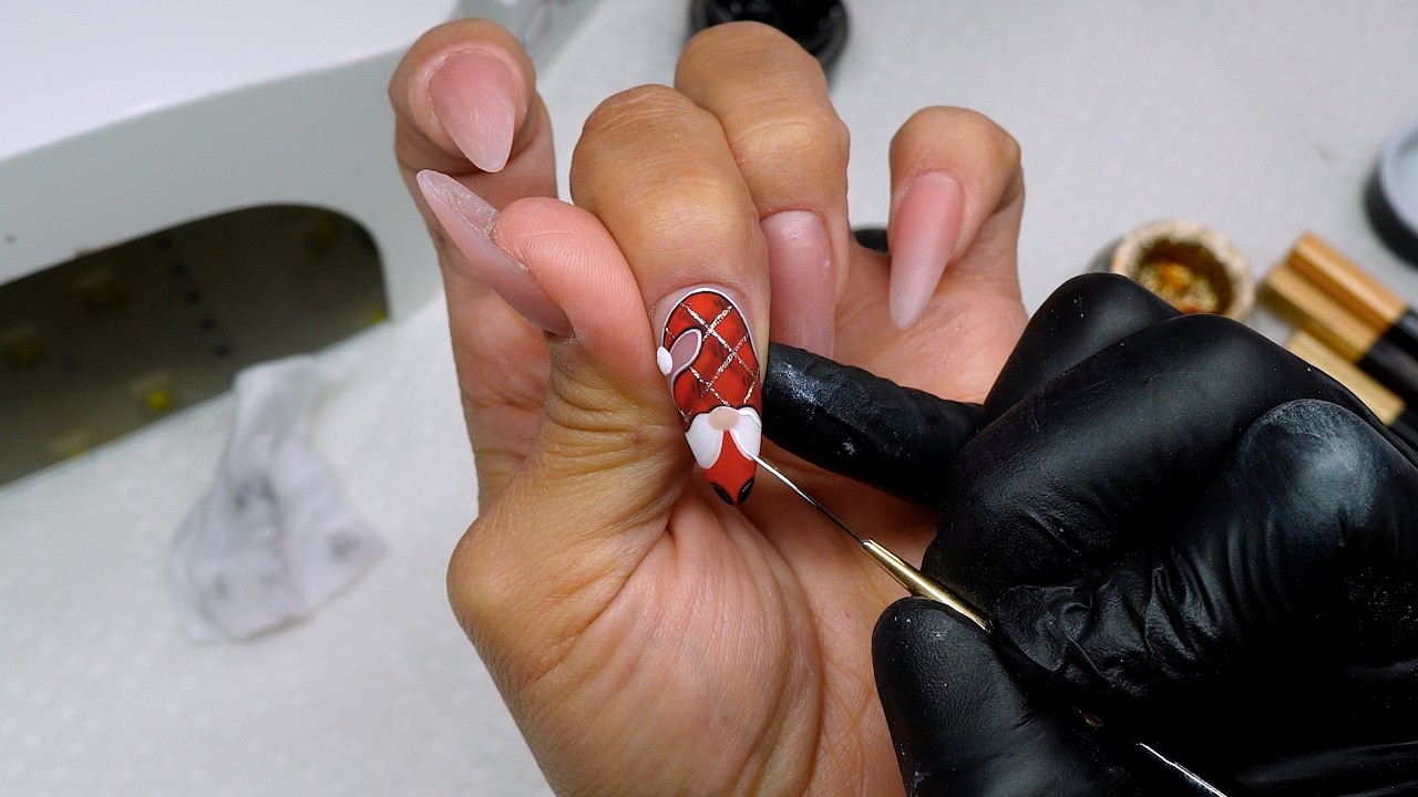 Christmas Gnome Nail Art Tutorial | Holiday Hand-Painted Red Gnome Design with ORIGÉN Brushes