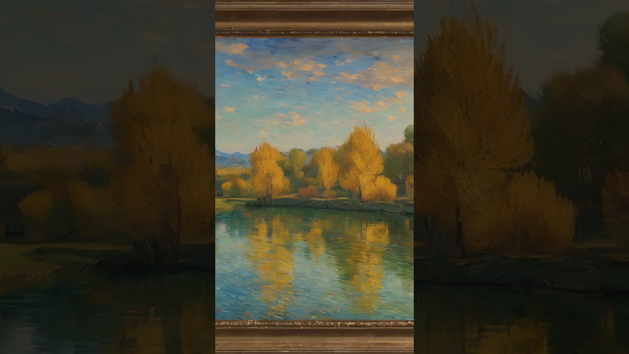 Relaxing Fall Landscape| Autumn Wood. Gold framed Vintage art screensaver. 4k TV Painting background