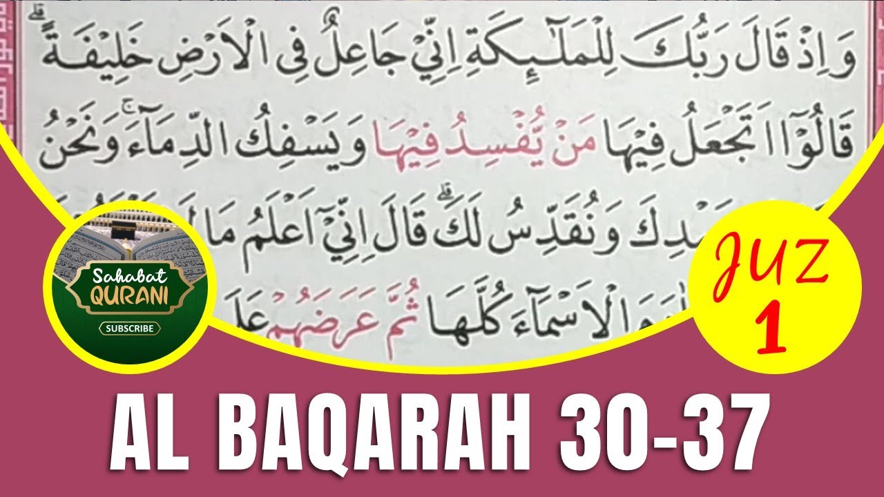 TADARUS ALQURAN MERDU..! Belajar Membaca Al Quran | Surat Al Baqarah Ayat 30-37 :: Metode Ummi Juz 1