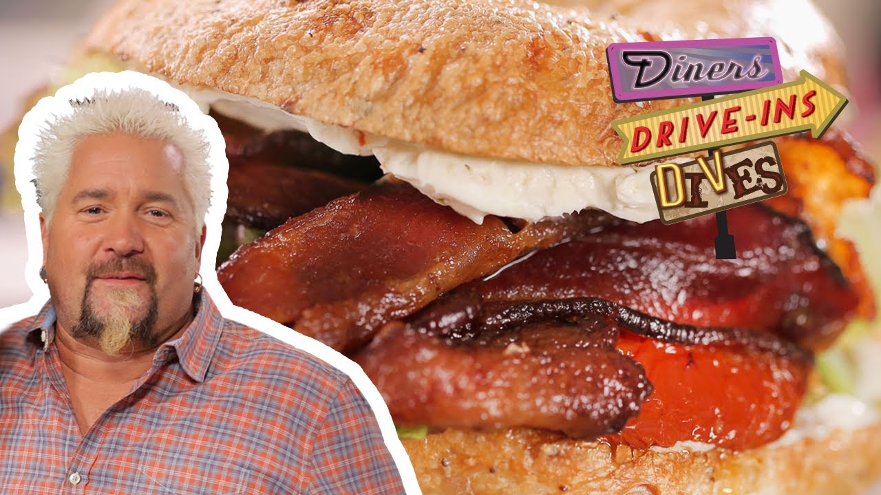 Guy Fieri Tries an Off-the-Hook Bagel BLT Sandwich | Diners, Drive-ins and Dives | Food Network