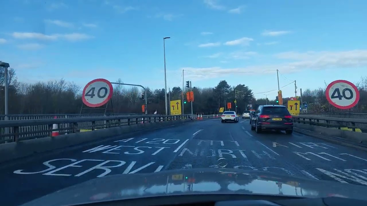 Driving in the UK: Stansted Airport, A120, Bishops Stortford 4k