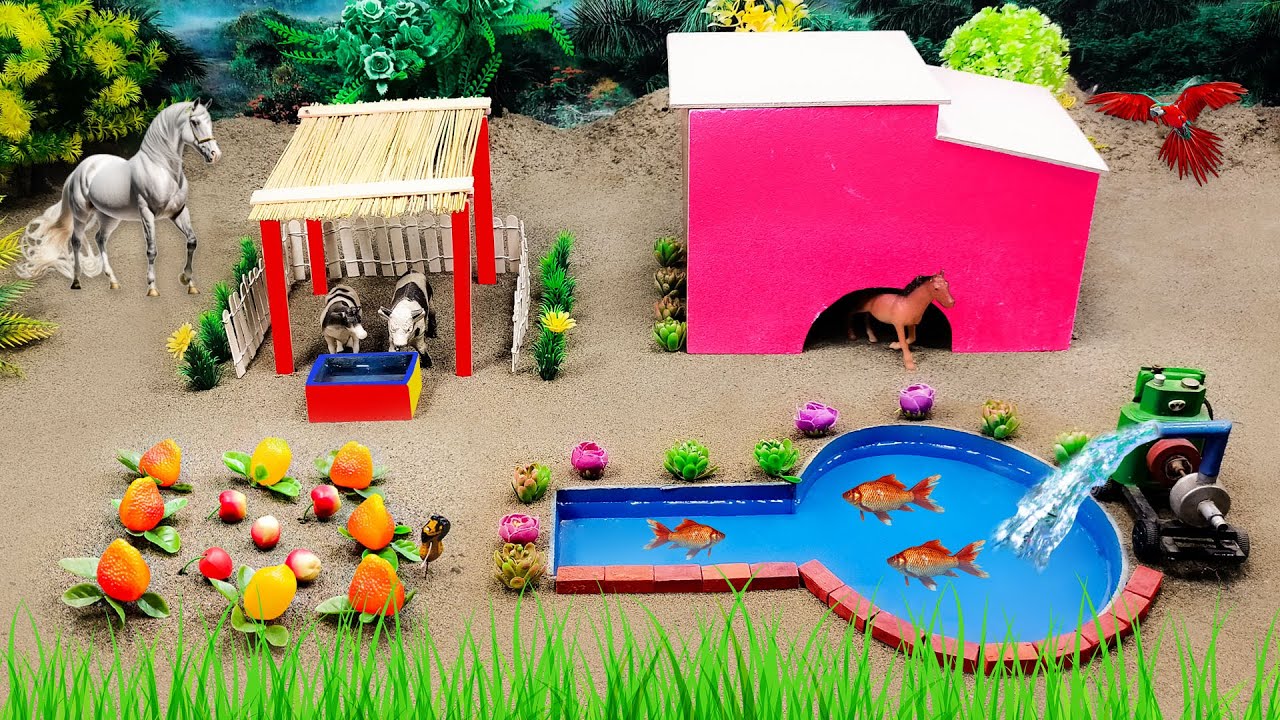 DIY mini Farm Diorama with House For Cow  Hoers House &ndash; Cow Shed how to supply water for animal #116