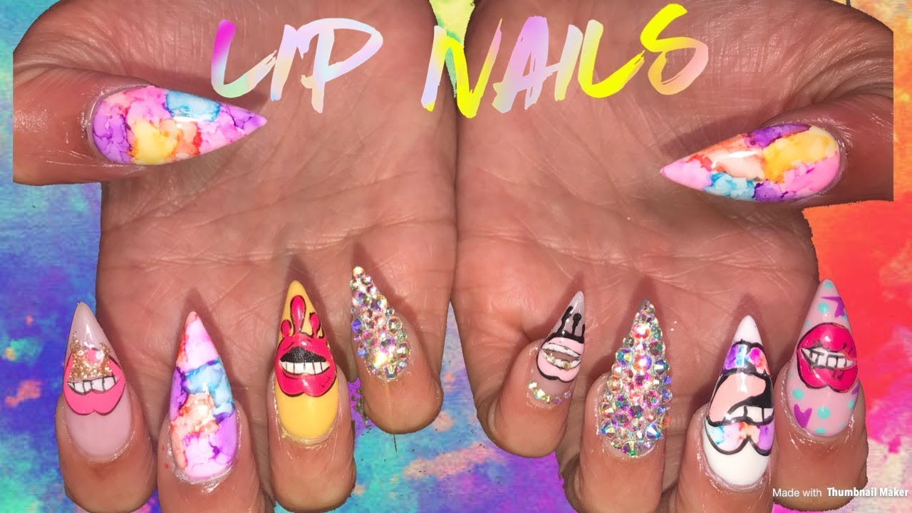 Lip and marble Nails| Acrylic Nails Designs