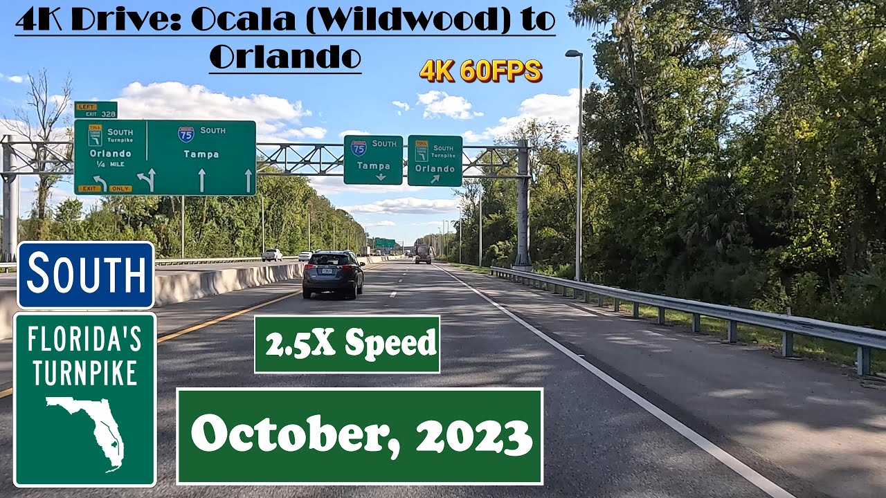 4K Drive: Ocala (Wildwood) to Orlando . Florida's  Turnpike South