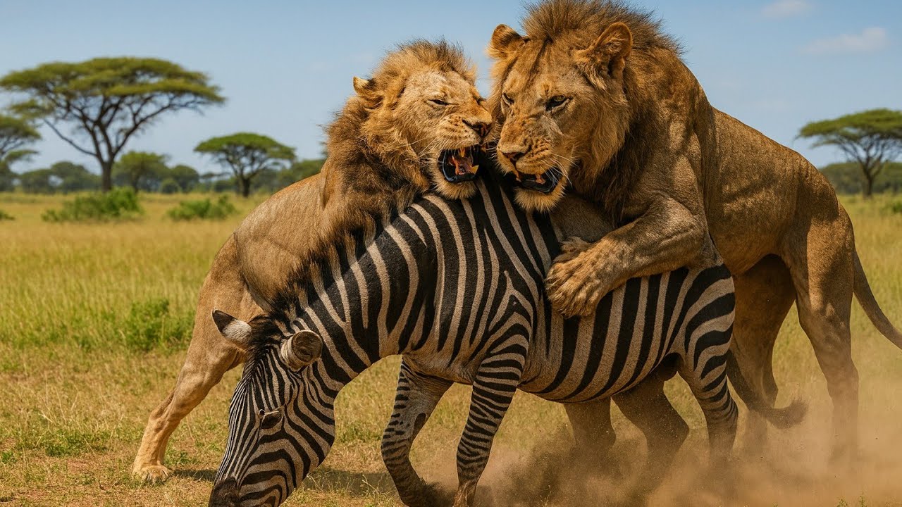 Lion Hunting Zebra | Jungle Survival Story | AI Wildlife