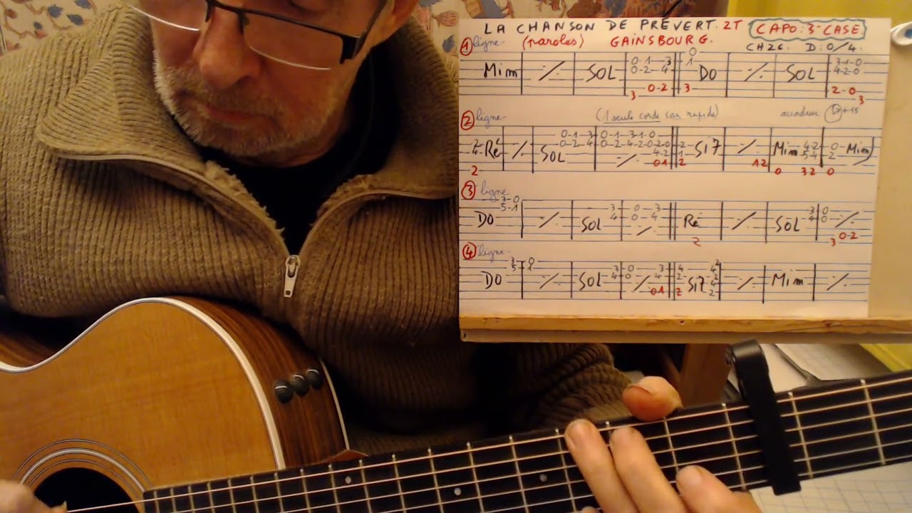 LA CHANSON DE PREVERT DE GAINSBOURG  //  ACCORDS GUITARE / QSQS 1 /CH : 26 / D : 1/4 .