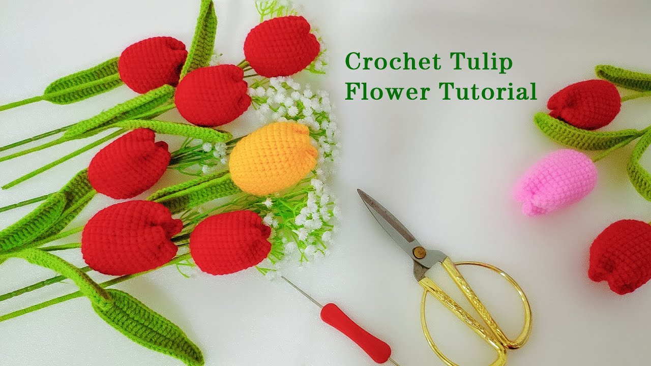 [Series 4]Crochet Flower Tutorial DIY handmade  wool crochet tulip tutorial  how to hook tulip