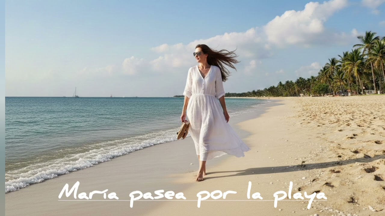 María pasea por la playa